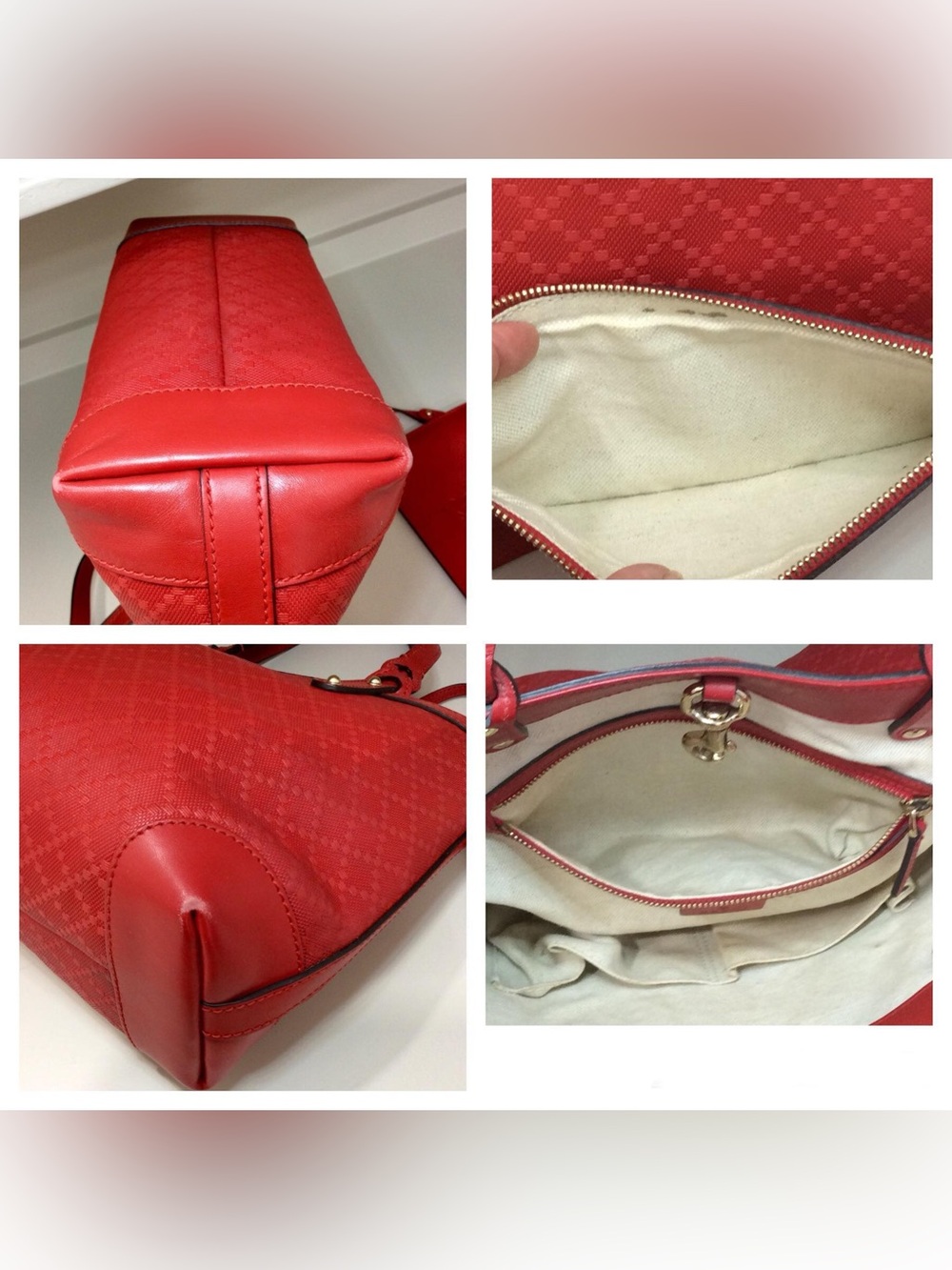 Authentic Gucci Small Diamante Craft Tote Canvas Leather with Pouch Red Bag - Picture 15 of 16